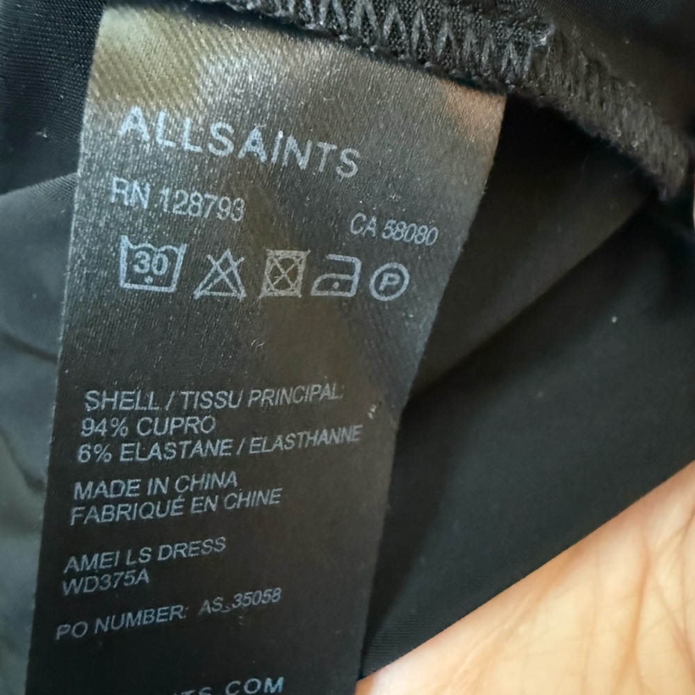 ALLSAINTS Amei Long Sleeve Dress Drape Black Cowl Elegant Contemporary 8 - Picture 5 of 6